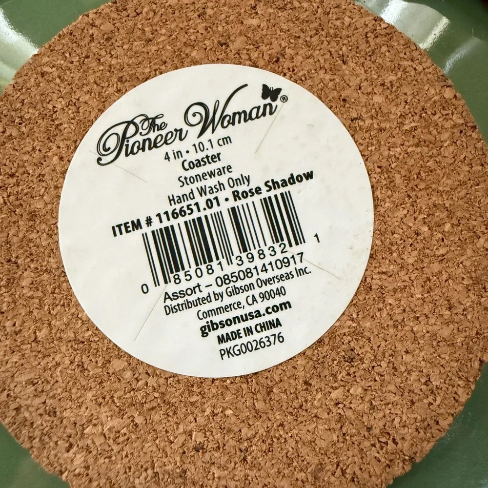 The Pioneer Woman Coasters Green Excellent Rose Shadow Stoneware 6pc
